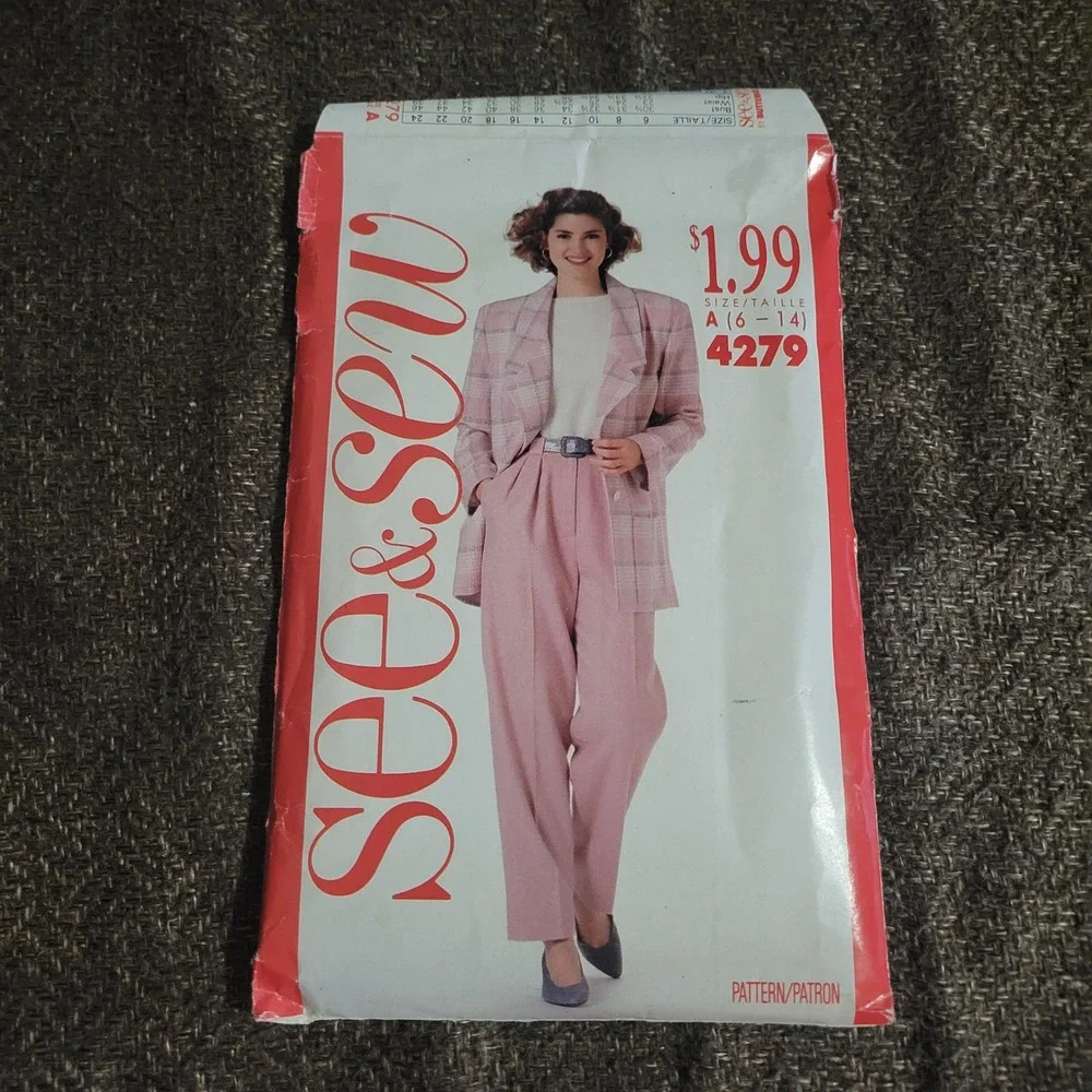 See & Sew 4279 Butterick Jacket Pants Pattern Women Size 6-14 Pink VTG 80s 90s